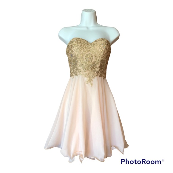 Baby online Dress champagne sweetheart neck lace applique short prom dress Sz S - Picture 11 of 12